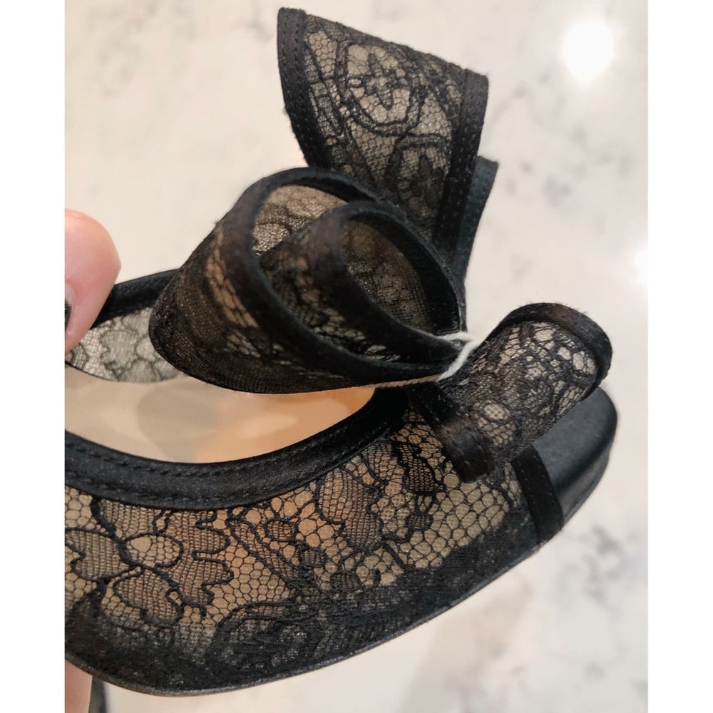 VALENTINO GARAVANI Black D’orsay Floral Lace Bow Peep Toe Satin Pumps SZ 36.5 - Picture 6 of 17